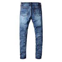 Jean slim extensible pour homme, personnalisé, délavé, style urbain, utilitaire, hip-hop, avec fermeture éclair, coupe ajustée, broderie décontractée