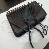 Kit d'outils de pose d'extensions capillaires en acier inoxydable chirurgical de haute qualité, couleur noir mat, avec étiquetage personnalisé