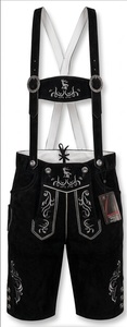 Lederhosen pour hommes en daim de vache noir, style bavarois - Product Image 1