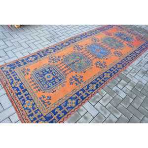 พรมขนาด 4.1x10.7 ฟุต, พรมวินเทจตุรกี, พรมลายตารางสีส้ม - Product Image 2