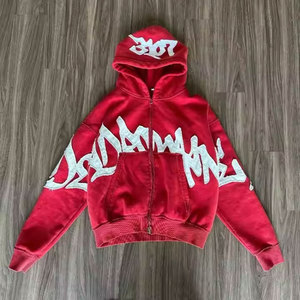 Professional Hot <b>Sale</b> Zipper Distress Embroidery Splicing Sweatshirts Clothing Manufacture Acid <b>Wash</b> Boxy Y2k Blank Hoodie - Product Image 4