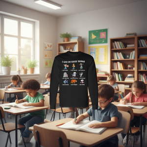 Maglietta a maniche lunghe per il ritorno a scuola con design promozionale ispirato al libro 'Characters I Can Do Hard Things' - Product Image 3