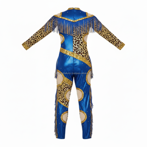 Dancewear <b>Blue</b> Shimmer Metallic Bodysuit Women's Full Length Performance Outfit with Mesh Cut-outs and Sequins - Product Image 2