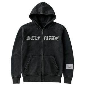 Unisex <b>Black</b> Acid Wash <b>Zip</b> <b>Up</b> <b>Hoodie</b> and Sweatpants Sweatsuit Set Streetwear Tracksuit with Embroidered Letter Design - Product Image 2