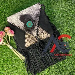 Nouveau Style occidental cheveux sur cacher fourrure daim cuir frange sac haute qualité Boho femmes fourrure cuir Unique moyen Concho frange sacs - Product Image 1