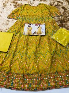 Elegante vestido Anarkali bordado amarillo mostaza con espejo trabajo indio y pakistaní boda y fiesta traje Anarkali - Product Image 2
