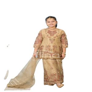 Robe pakistanaise prête à porter pour enfants, vêtements pour filles, Lenghas en organza, costume 3 pièces brodé fantaisie pour enfants. - Product Image 1