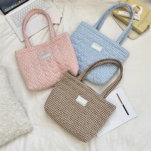 Bolsa Tote Feminina em Xadrez, Bolsa de Ombro Puffer, Bolsa de Compras em Algodão com Bolsos Internos para Mulheres - Product Image 3