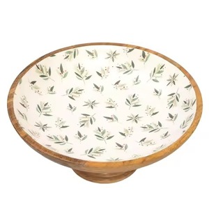 Handmade Mango Wood <b>Bowl</b> with <b>Enamel</b> Print Decorative Design with Spoon for Serving Salads in Restaurants Hotel - Product Image 5