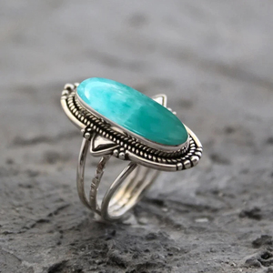 แหวนอะเมโซไนต์ธรรมชาติขายส่งจากโรงงาน เงินแท้ 925 ทำมือ พลอยทรงรี 10x18 มม. เครื่องประดับสไตล์โบฮีเมียนสำหรับวันครบรอบ - Product Image 6