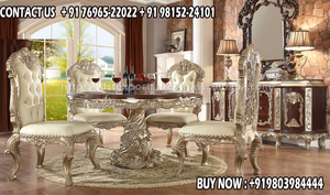 ชุดโต๊ะอาหารไม้สักแกะสลักลายสี่เหลี่ยมผืนผ้า ดีไซน์หรูหรา พร้อมเก้าอี้ 9 ชิ้น - Product Image 4