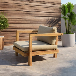 1-Seater โมเดิร์นเก้าอี้เลานจ์เดี่ยวที่หรูหราไม้สักผ่อนคลายสำหรับลานสวนสระว่ายน้ำการใช้งานกลางแจ้งพร้อมชุดโซฟาสวน - Product Image 5