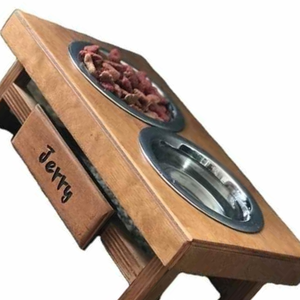 High Quality Double <b>Dog</b> <b>Bowl</b> Feeder Bone Shaped for Mango Wood Stand with 2 <b>Metal</b> <b>Bowls</b> New Design Pet Accessories - Product Image 4