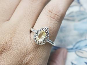 ซิทรินลูกแพร์925เงินสเตอร์ลิงแฮนด์เมดแหวนหมั้นหินวันเกิดเครื่องประดับ - Product Image 2