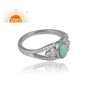 Stylish Design <b>Silver</b> Palladium <b>Plated</b> Arizona Turquoise & White Topaz Gemstone Ring Women Custom Jewelry Supplier - Product Image 4