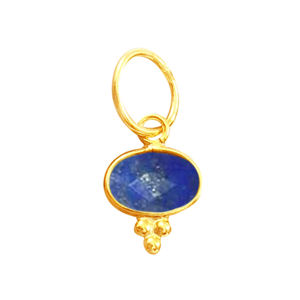 Pendentif en argent Sterling 925 en Vermeil à facettes Lapis Lazuli ovale 4x6mm avec bague de saut et breloque minuscule - Product Image 1