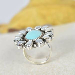 Anillo ajustable hecho a mano de turquesa y plata de ley, anillo llamativo de nácar para mujer - Product Image 3