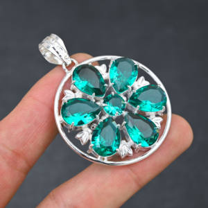 Pendentif en pierre précieuse d'apatite verte de laboratoire fait à la main en argent 925 plaqué bijoux de créateur cadeau pour les femmes - Product Image 6