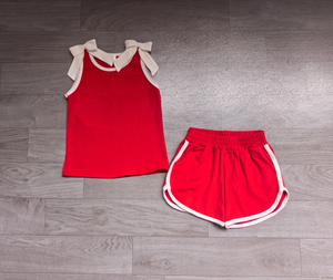 Baby Girls <b>Red</b> White <b>Bows</b> Sleeveless Top Short Clothes Sets - Product Image 6