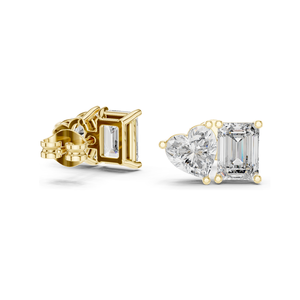 ต่างหูเพชรแล็บ 4 กะรัต และมอสซาไนต์ ความใส VVS-VS EF  ทอง 18KT, 14KT, 10KT และเงิน 925 รูปหัวใจและทรงเหลี่ยมมรกต สีโรส - Product Image 4