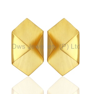 Handmade Gold Plated Art Deco <b>Stud</b> Earring Girls Plain <b>Silver</b> <b>Stud</b> Earring Jewelry Manufacturer - Product Image 1