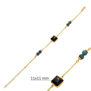 Cuadrado negro cuarzo oro bisel 925 Plata pulsera joyería venta al por mayor hecho a mano 925 joyería esterlina - Product Image 2