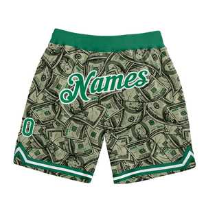 Pantalones cortos personalizados verde Kelly verde-blanco patrón 3D diseño dólar auténticos pantalones cortos de baloncesto ropa deportiva ommiz industry - Product Image 1