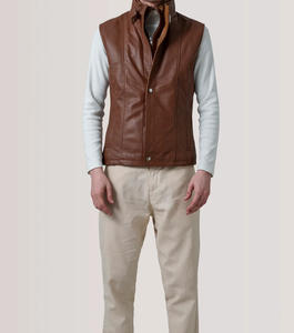 <b>Men</b> Sleeveless <b>Leather</b> Vest Motorcycle Biker <b>Waistcoat</b> Cowhide Lambskin Custom Logo OEM Wholesale Factory Manufacturer Supply - Product Image 6