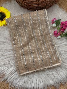 Sari indien haut de gamme exclusif en tissu filet doux avec perles et dentelle fantaisie, élégant, ethnique, pour mariages, fêtes et occasions festives, séchage rapide - Product Image 4