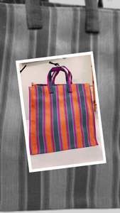 Bolso de compras a rayas tejido plástico cremallera reutilizable respetuoso con el medio ambiente hecho a mano bolsas de playa recicladas estuches para cosméticos - Product Image 2