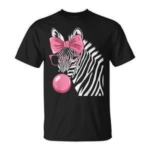 Maglietta promozionale con zebra che indossa occhiali e soffia bolle di gomma rosa - Product Image 1