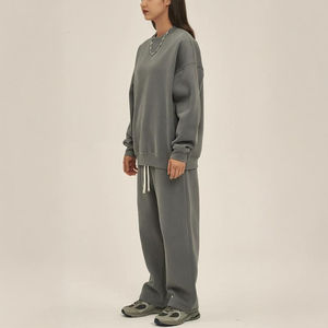 Poliéster Algodón Casual Cuello redondo Fleece Otoño Invierno Traje de sudor de gran tamaño Buena calidad Conjunto de camisa de sudor Mujeres personalizado - Product Image 3