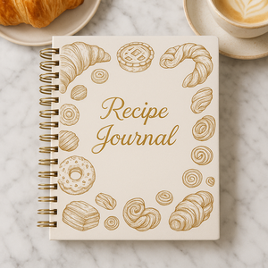 LABON Journal de recettes de pâtisserie française A5 cahier de cuisson à spirale avec couverture en feuille d'or <span class=keywords><strong>Croissant</strong></span> Donut Dessert Sketch Design - Product Image 1