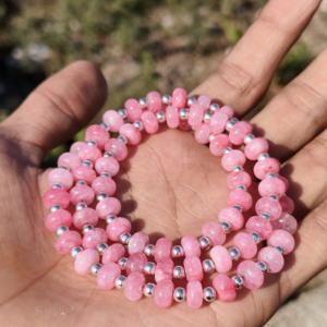 Pink Opal Beaded Sterling Silver Box Chain Statement <b>Necklace</b> 8mm Rondelle Beads <b>October</b> <b>Birthstone</b> Wedding Gift Pastel - Product Image 2