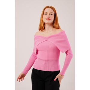 เสื้อสเวตเตอร์ถักสีชมพูแบบสบายๆ คอวี ขายส่ง - Product Image 4
