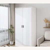 Moderner Freistehender Kleiderschrank in Warmweiß mit Zwei Türen, Kleiderstange und Ablagefächern für Schlafzimmer und Esszimmer