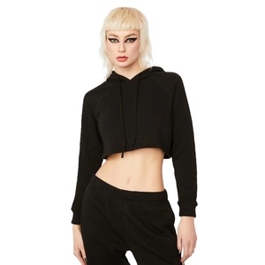 Sudadera con capucha recortada de manga larga suelta para mujer, Top corto de algodón sólido con opción de logotipo personalizado multidiseño - Product Image 6