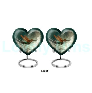 Hermosa urna de cremación de corazón de recuerdo para cenizas humanas, urna funeraria decorativa para colibríes con soporte y bolsa de terciopelo gratis - Product Image 2