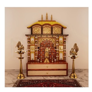 Mandir hindou avec tiroirs et riche travail de sculpture Grand Mandir de maison en bois avec rangement Temple indien artisanal avec tiroirs UK - Product Image 1