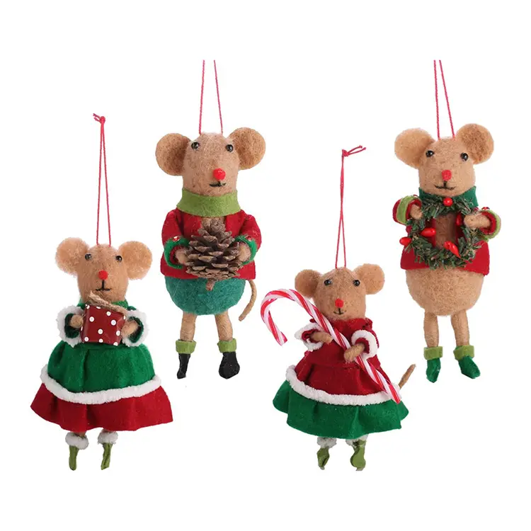Factory handmade needle felt animals mice christmas ornament decoration