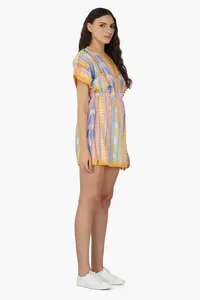 Gilr's Fashion Forever V Weaving with Texture Robe courte sans effort Style d'été Demi-manche Col plongeant Pompon une pièce - Product Image 2