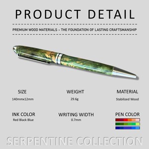 Bolígrafo de madera estabilizado de 0,7mm hecho a mano de lujo, Colección Serpentina para regalo de negocios, recuerdo de boda - Product Image 2