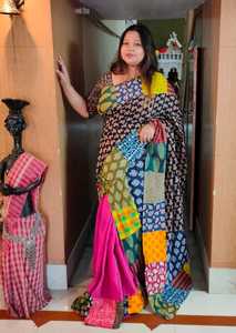 Nouvel arrivage de vêtements de fête 2022, couleur mixte, magnifique Hakoba Ajrakh Saree avec Blouse, achats en ligne depuis la tenue indienne - Product Image 5