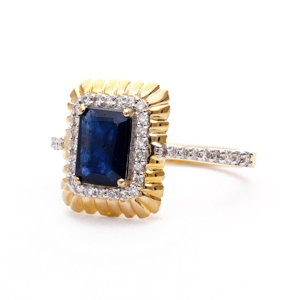 Anillo de Zafiro Azul con Corte Esmeralda y Halo en Oro para Mujer - Joyería Fina para Regalo - Product Image 6