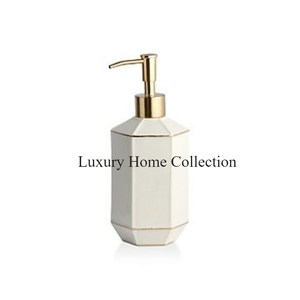 Distributeur de savon à l'aspect attrayant de couleur blanche et brune Distributeur d'évier fait à la main Forme ronde avec pompe argentée en acier inoxydable - Product Image 5