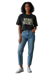 Camiseta Casual de Corte Regular para Mujer Lost Youth, Cuello Redondo, Color Azul Vibrante, Diseño Sólido, Manga Corta, Tejido Jersey de Spandex/Poliéster - Product Image 5