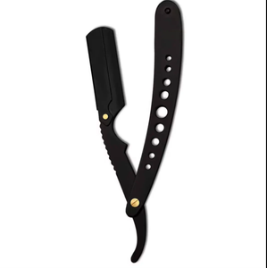 ANAAIF, maquinilla de afeitar alemana de acero inoxidable con borde recto de alta calidad, recubierta de Color negro para depilación corporal, incluye cuero - Product Image 4