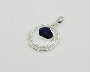 925 plata esterlina sólida septiembre piedra natal colgante en bruto Azul zafiro bisel ajuste encanto colgantes - Product Image 3