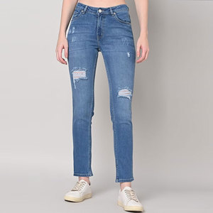 Vêtements décontractés vente en ligne pantalon en jean à la mode imprimé pour femmes service OEM pantalon en jean pour femmes à la mode à bas prix - Product Image 1