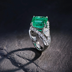 <b>Emerald</b> Cut Green <b>Emerald</b> <b>Ring</b> with Moissanite Diamonds 925 <b>Silver</b> Luxury Engagement <b>Ring</b> for Women - Product Image 1